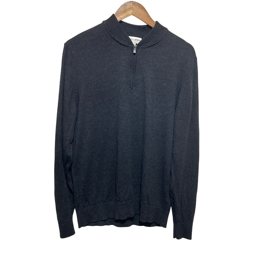 Crosby & Howard Mens Quiet Luxury Quarter Zip Sweater L Black Merino Wool Mock